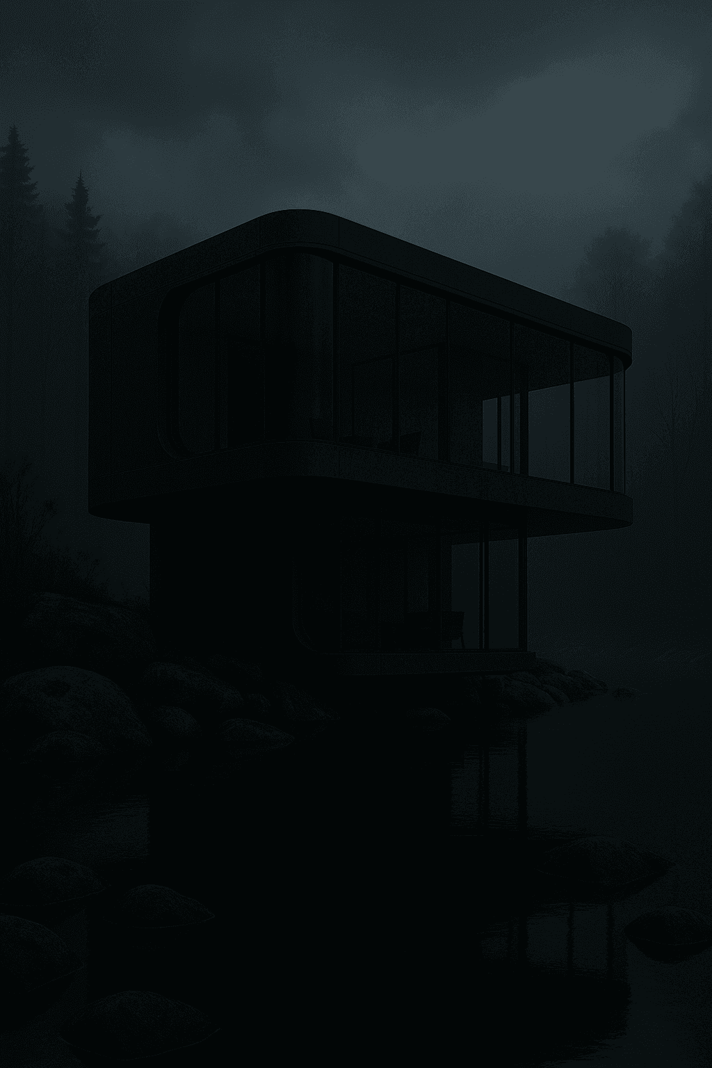 Modern building with lights off